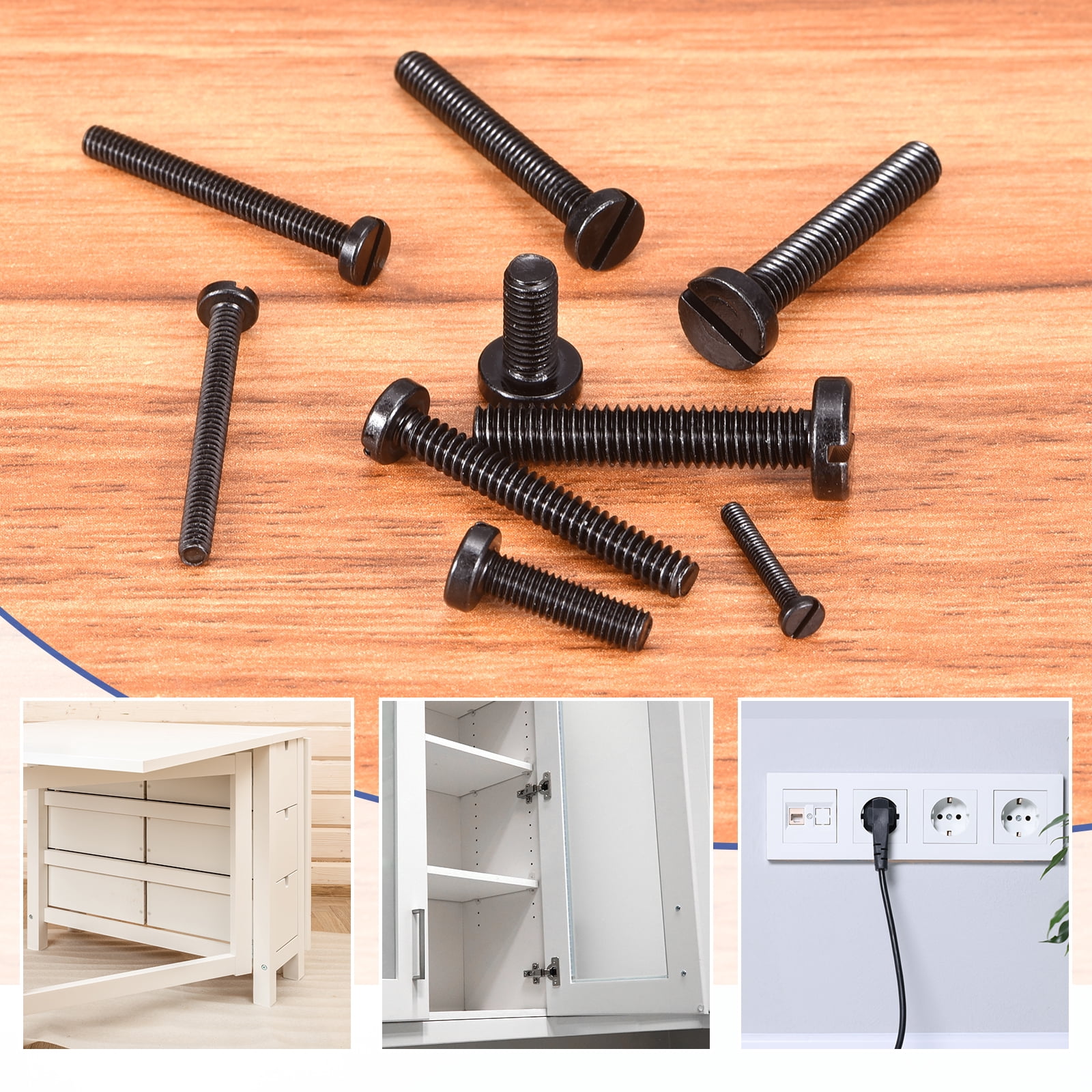 Uxcell Black Oxide Slotted Button Head Screws,100Pcs 12-28 x 1"  Carbon Steel Machine Screw for Furniture and Electrical Components Installation