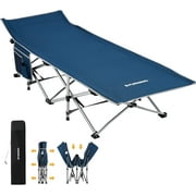 FUNDANGO Folding Camping Cot Oversized Heavy Duty Outdoor Sleeping Cots for Adults Portable Camp Cot Foldable Travel Bed Thick Steel Tube Carry Bag 400 lbs Blue