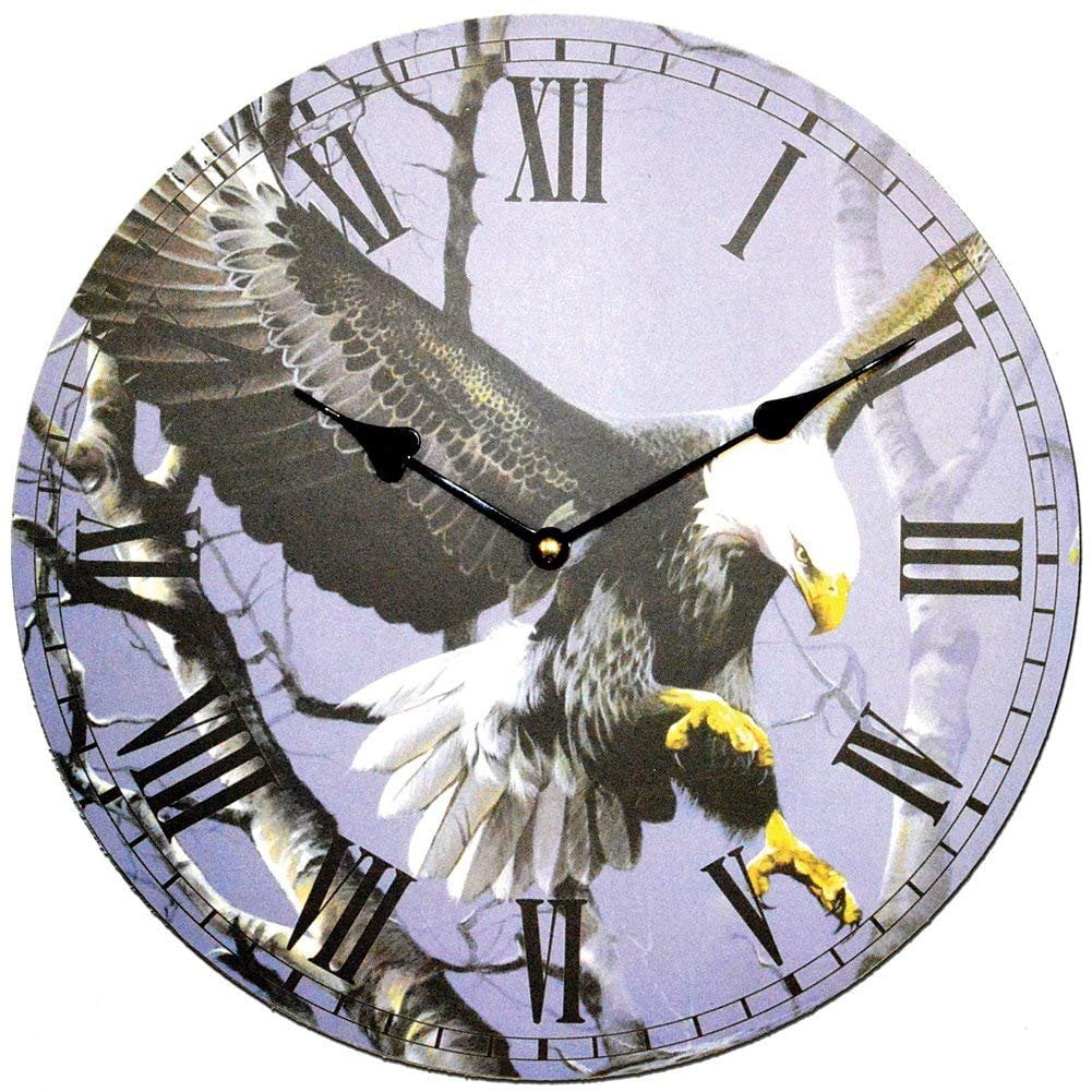 Majestic Swooping American Bald Eagle Decorative Wood Laminate Wall Clock