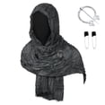thumbnail image 2 of Frayed Renaissance Hooded Scarf, Frayed Medieval Hooded Scarf Cosplay Accessory, Crinkled Renaissance Warrior Head Wrap With Viking Pin Safety Pins for Halloween Larp Party, Black One Size, 2 of 4