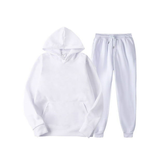 Innerwin Sweatshirts+Pant Outfits Two Pieces Men Tracksuit Set Sports 2 Pcs Fleece Jogger Sets White S