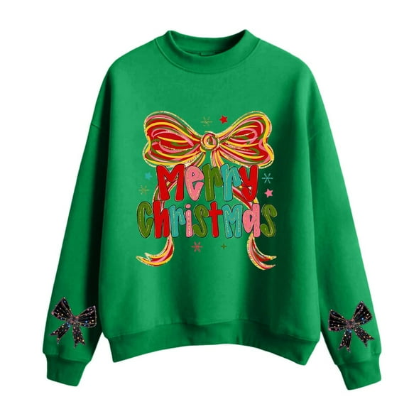 Girls Christmas Sweatshirt Merry Christmas Shirt Xmas Doodle Graphic Pullovers Color: Green Size: 13-14 Years
