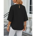 thumbnail image 4 of SHIBEVER Womens Blouses Summer Tops Casual Dressy T Shirts Pleated Scoop Neck 3/4 Sleeve Office Work Chiffon Shirts Tops Black, 4 of 5