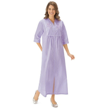 - Women's Seersucker Embroidered Floral Lounger, Medium, Lilac