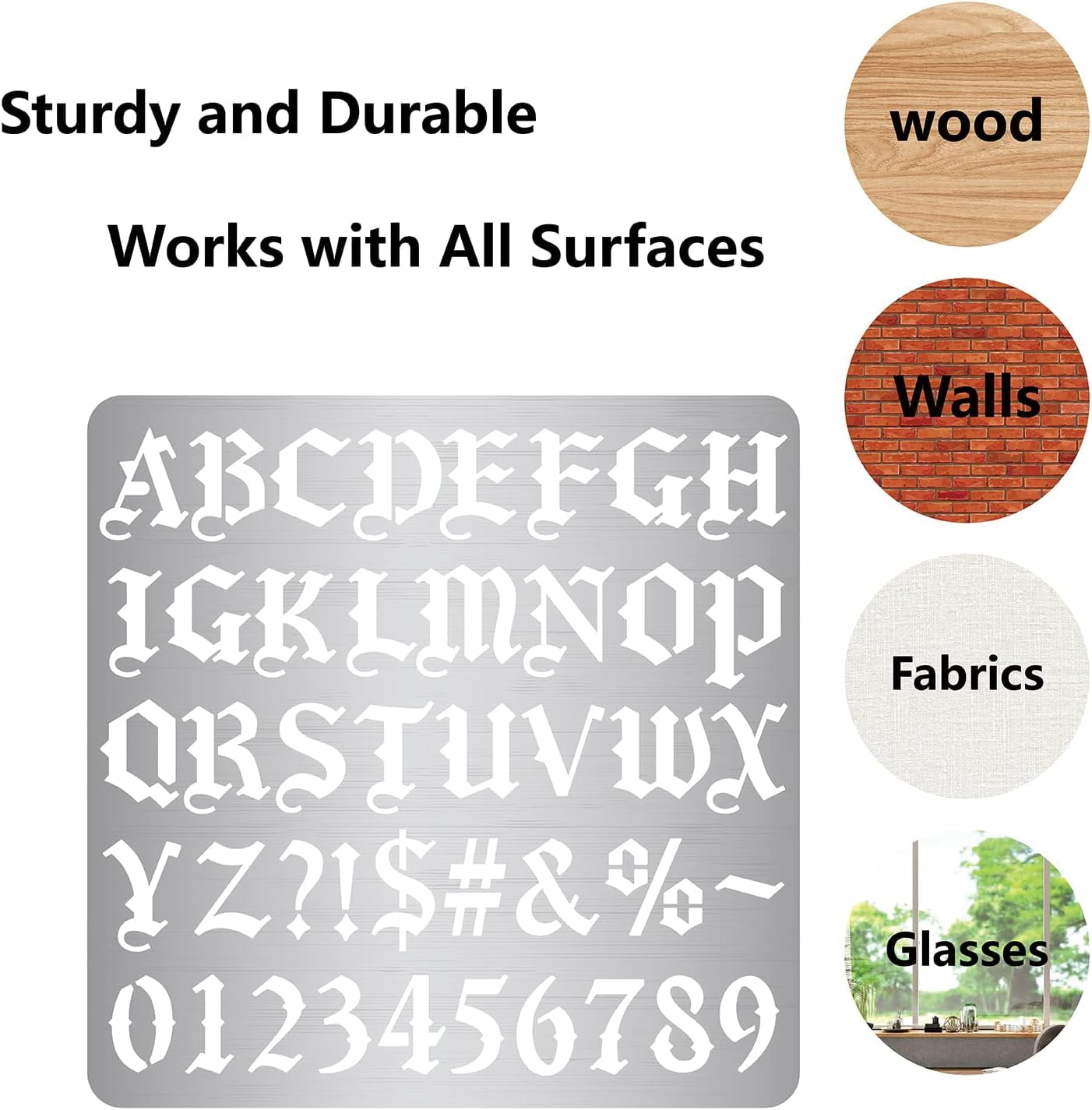 6.3 Inch Metal Gothic Font Lettering Stencil 1" High Stainless Steel Old English Font Ancient Alphabet Number Template Runes Punctuation Stencils for Painting Wood Burning Engraving Crafts