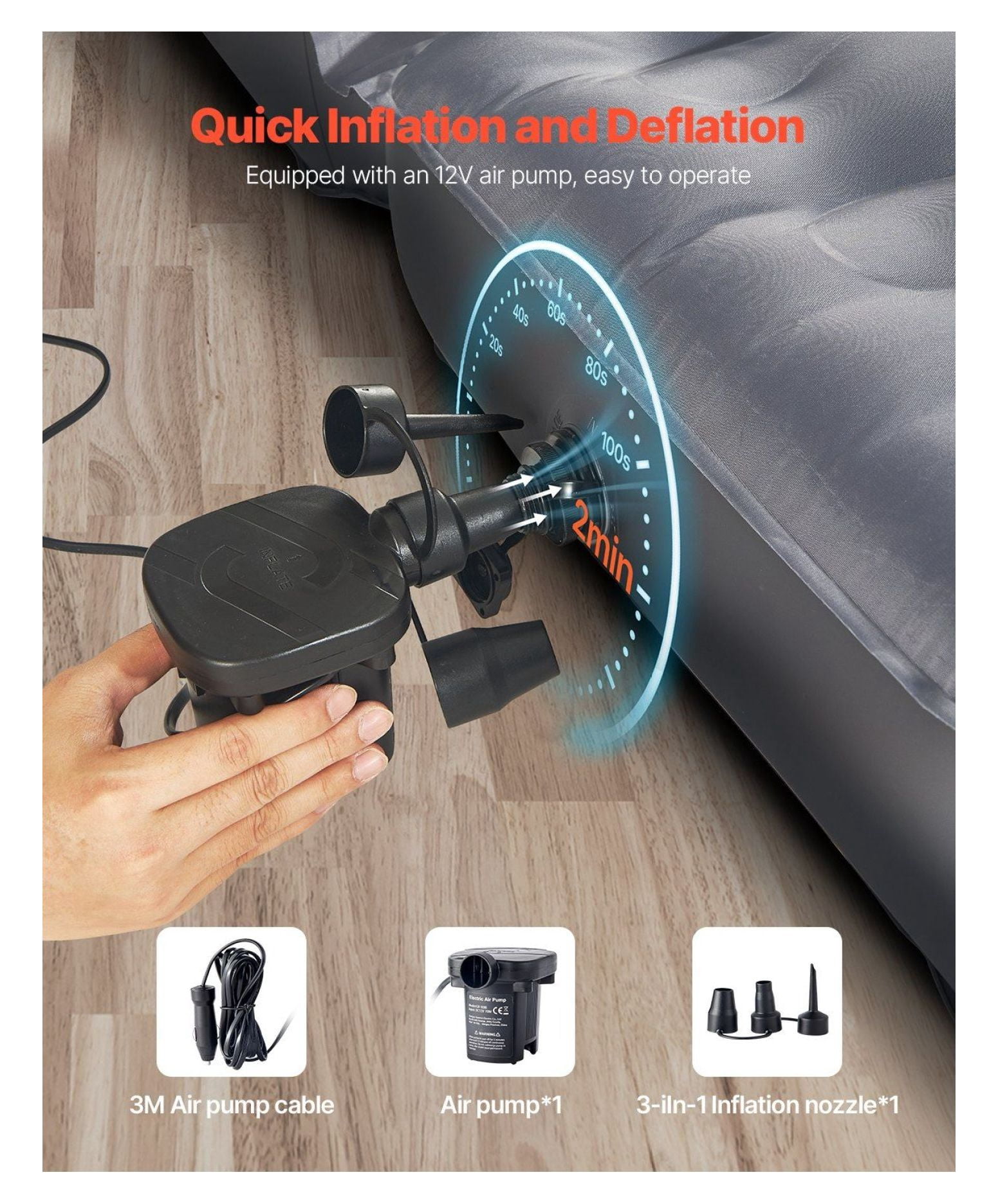 Car Air Mattress Inflatable Camping Bed - Travel Sleeping Pad with Air Pump for SUV, MPV, Sedan - 2 Chamber Adjustable Design