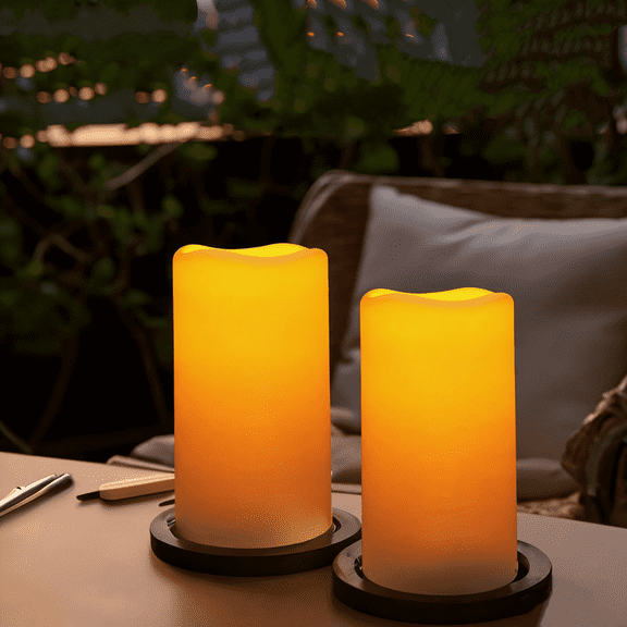 Goyuon Solar Flameless Candles Waterproof Outdoor, 2 Pack Twinkling LED Candles with Remote & Timer for Patio, Garden, Yard and Home Decor