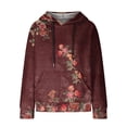 thumbnail image 4 of DeHolifer Womens Sweatshirts Plus Size Long Sleeve Waffle Floral Print Drawstring Hoodies Sweatshirts Loose Casual Fashion Pullover Tops Wine 2XL, 4 of 6