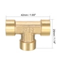 thumbnail image 3 of Brass Tee Pipe Fitting 1/4PT Female Thread T Shape Connector Coupler 2pcs, 3 of 5