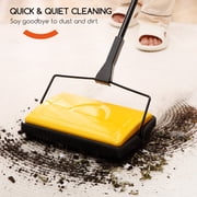 Reecoo Carpet Sweeper Manual for Floor Sweep with Large Capacity Dustbin, Non Electric, Yellow