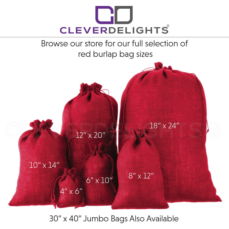 CleverDelights 6 inch x 10 inch Red Burlap Bags with Drawstring - 50 Pack, Adult Unisex, Size: 6 x 10