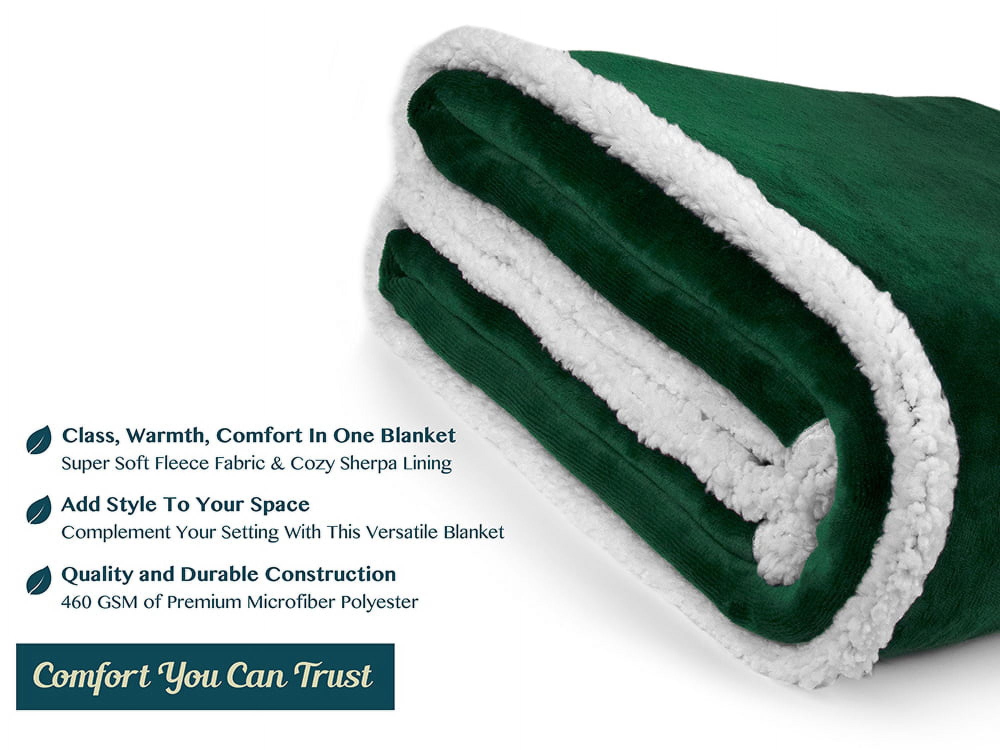 PAVILIA Plush Sherpa Fleece Blanket Throw, Twin, Emerald Green | Soft, Warm, Fuzzy Dark Forest Throw for Couch Sofa | Solid Reversible Cozy Microfiber Fluffy Blanket, 60x80