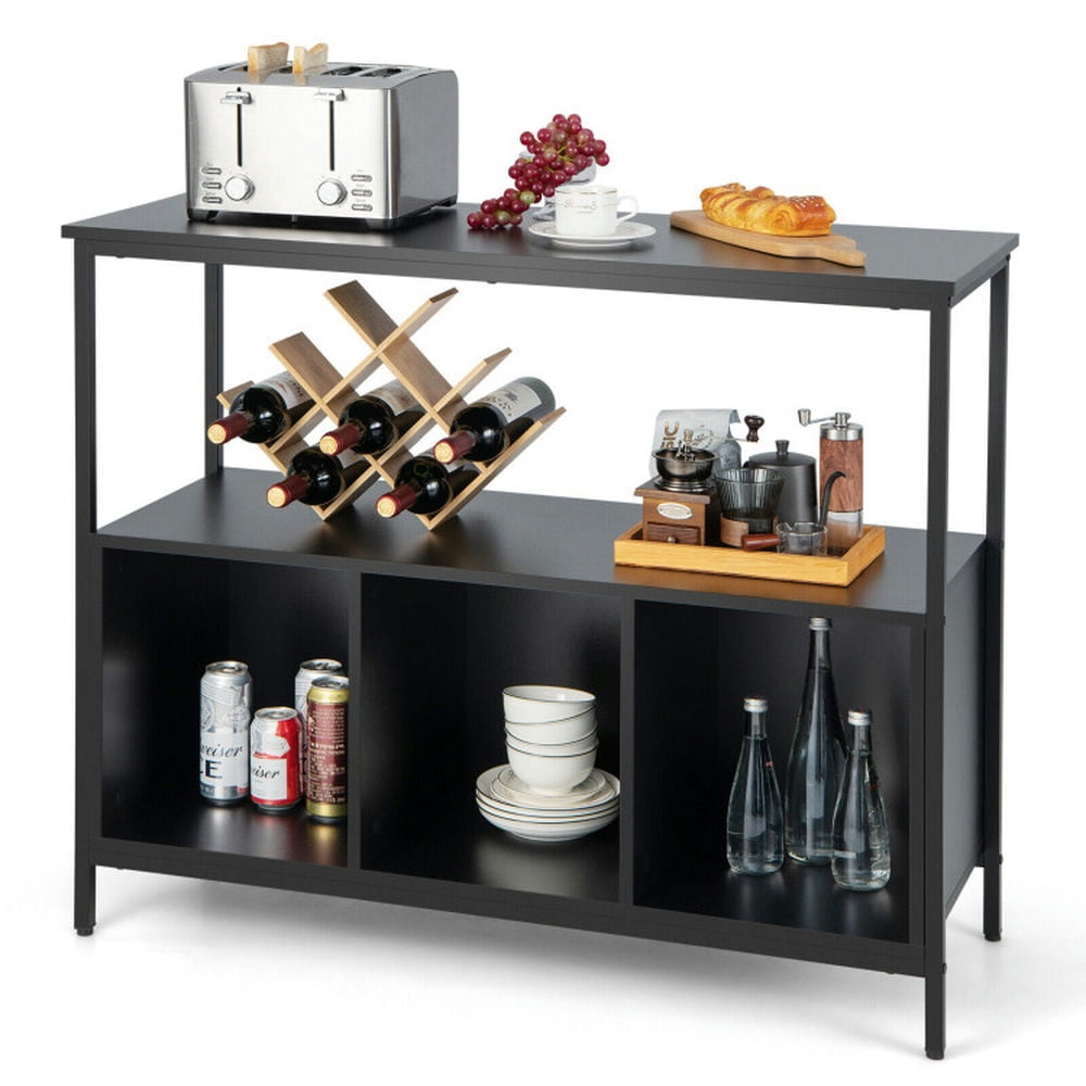 Finihen Kitchen Storage Cabinet, Buffet Sideboard, Modern Kitchen Buffet Sideboard with 3 Compartments, for Dining Room, Kitchen, Living Room, Black