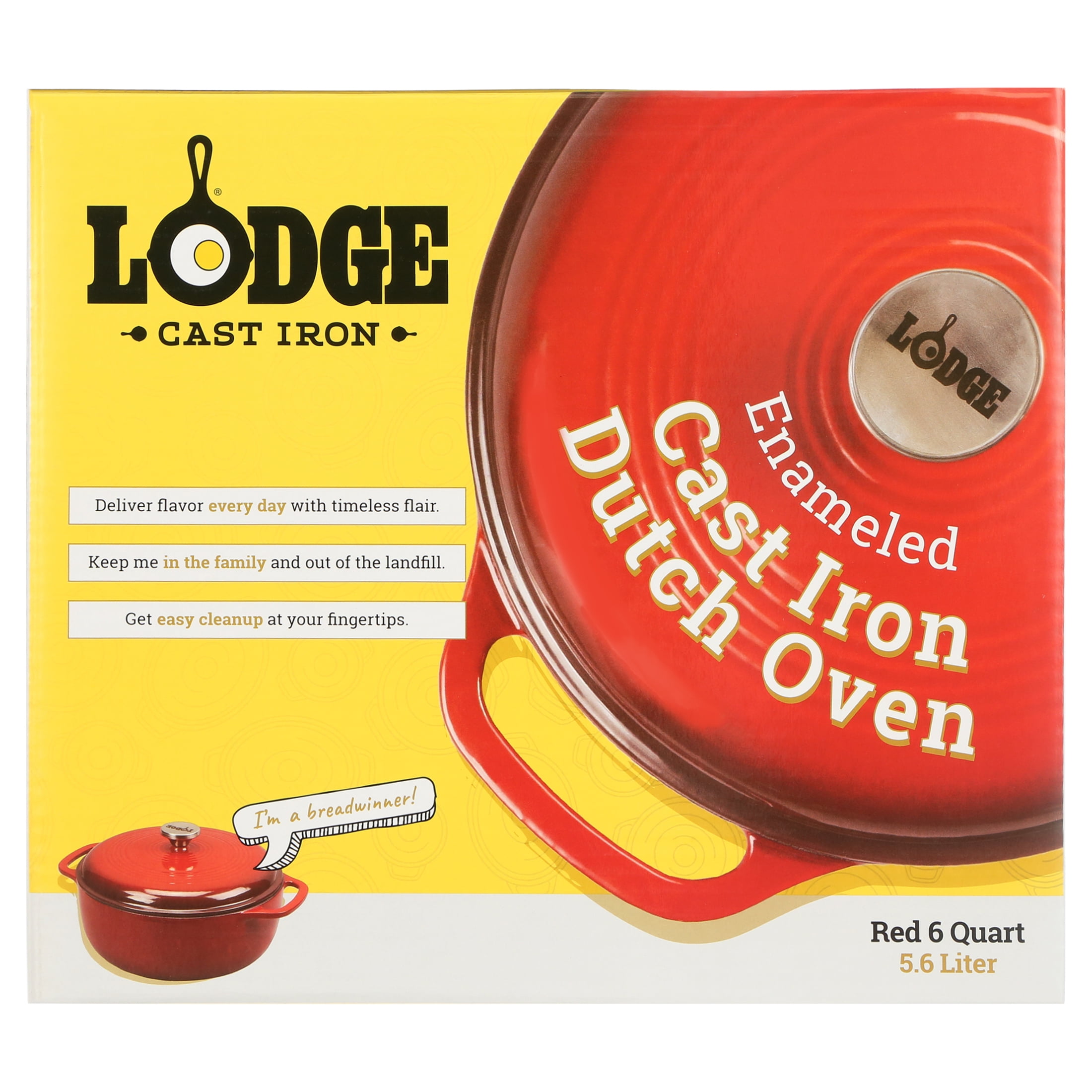 LODGE Brick Red Enameled Cast Iron 6 Qt Dutch Oven Cook Pot With