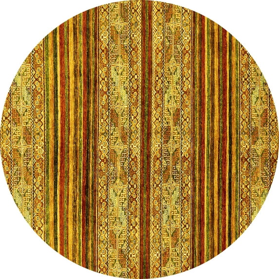 Ahgly Company Indoor Round Abstract Yellow Modern Area Rugs, 8' Round
