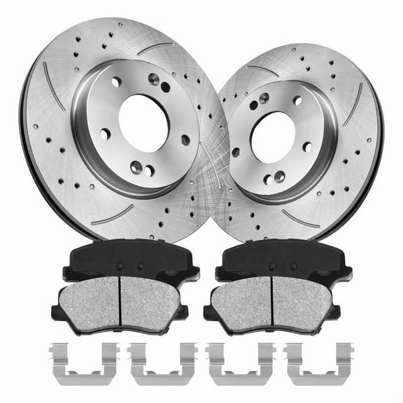 Aurogenix Front Brake Kit Fits for 2011-2016 Hyundai Elantra Veloster, 2012-2017 Hyundai Veloster, 2014-2018 Kia Forte, Drilled Rotors & Ceramic Pads, 280mm (11in)