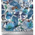 thumbnail image 1 of Soimoi Blue Rayon Fabric Grapes & Sunflower Flower Printed Fabric 1 Yard 42 Inch Wide, 1 of 1