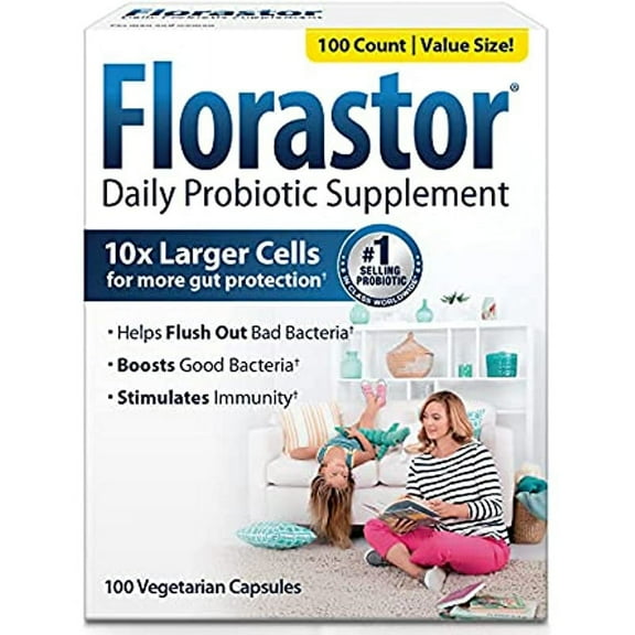 Florastor Daily Probiotic Supplement for Women and Men, Proven to Support Digestive Health, Saccharomyces Boulardii CNCM I-745 (100 Capsules)