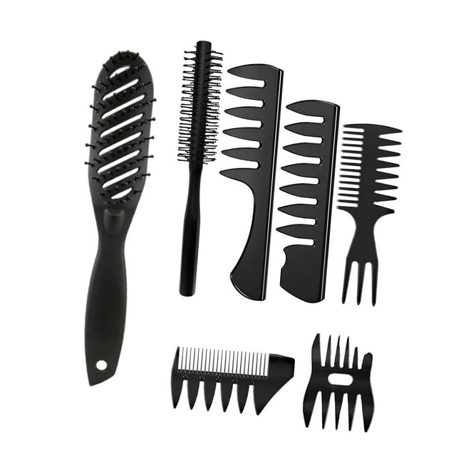 Juego de 7 peines y cepillos para peinar cabello para hombres: cepillo giratorio para dar volumen y cepillo ventilado para secar con secador, color