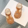 thumbnail image 6 of KPOPLK Girls Leather Soft Open Toe Princess Flat Shoes Summer Sandals(Toddler/Little Kid) Size 8,Brown, 6 of 7