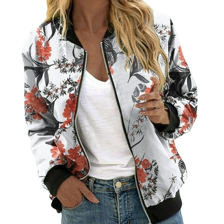 Womens Casual Daily Jackets Womens Casual Rain Jacket with Hood Lightweight Zip Up Casual Jacket Leopard&Floral Print Coat Stand Collar Short Sports Outwear Zipper Tops