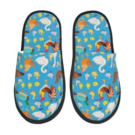 Balery Rooster And Chickens Slient Indoor Furry Fleece Comfort House Shoes Soft Non-Slip Home Shoes Cotton slippers House Slippers-- Large