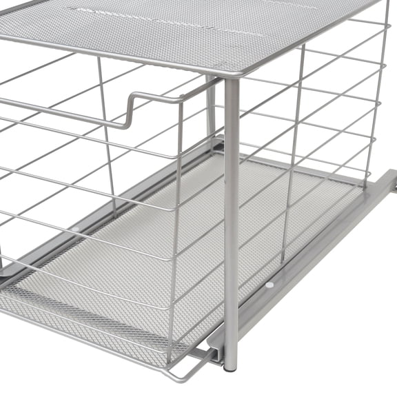 Mainstays Large Stackable Slide-Out Drawer Organizer, Satin Nickel, 14.96 in x 10.04 in x 9.29 in