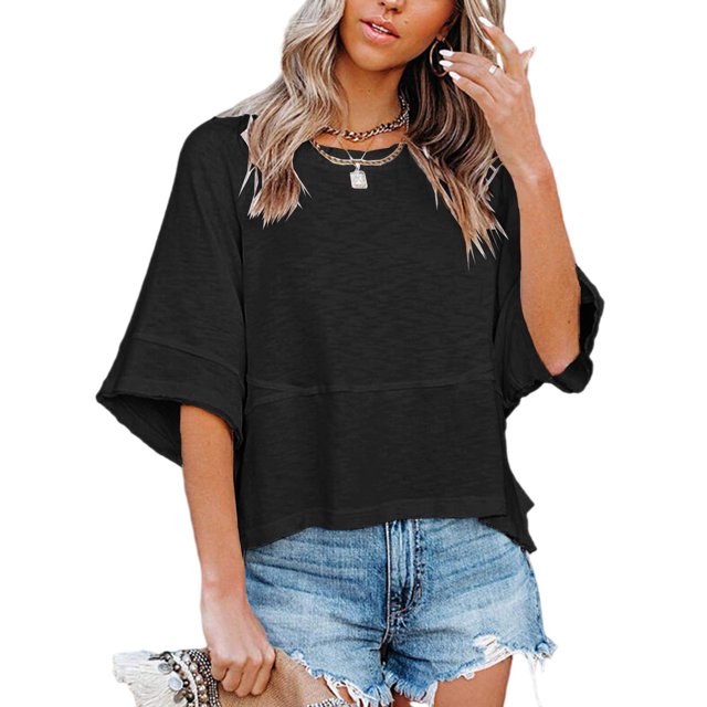 Top informal para mujer,Top de verano para mujer, camiseta básica 3/4 para mujer, camiseta holgada con mangas, calidad superior