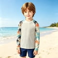 thumbnail image 2 of Ticikt Boys Long Sleeve Rash Guard Crew Neck Raglan Sleeve Printed Sleeve UPF Sun Protection Swim Shirt Outdoor Top,Beige, 2 of 4
