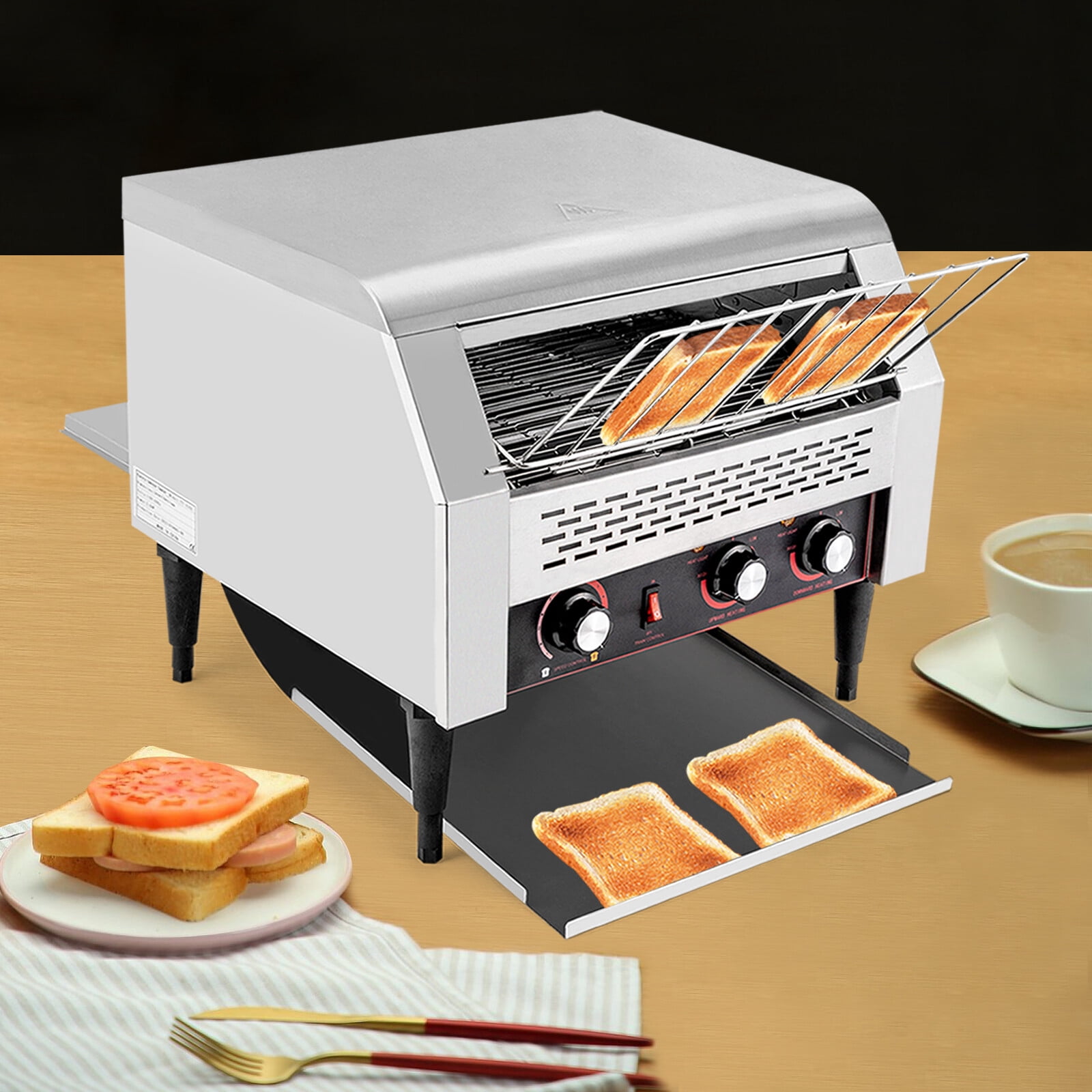 450Slices/H Commercial Conveyor Toaster,2600W Stainless Steel Industrial Toaster For Baking Sliced Bread, Toast, Doughnuts