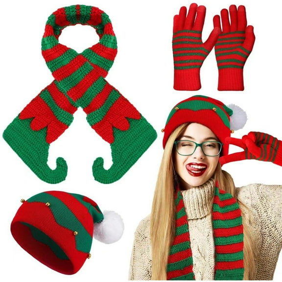 Otqutp Outdoor Caps for Women's Christmas Knitted Hat and Scarf Set Winter Warm Scarf Set Unisex Knitted Hat Christmas Caps Handmade Scarf for Adult(Red,One Size)