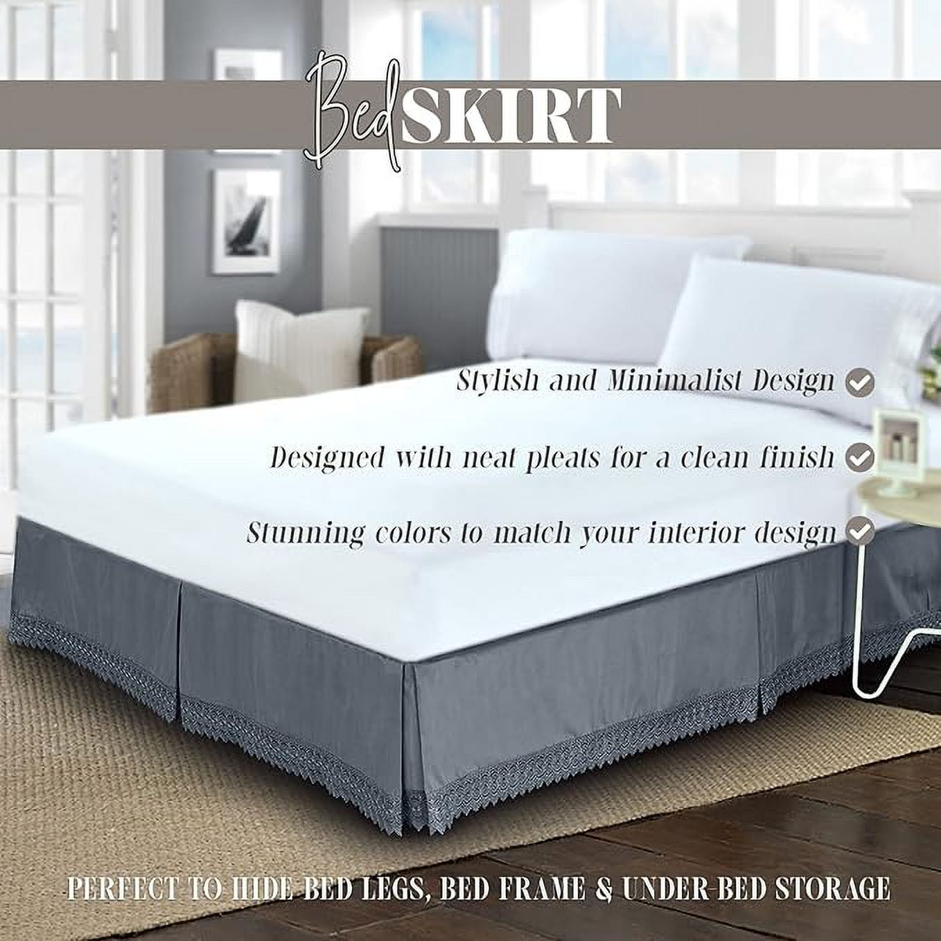 Elegant Comfort Narina Collection Lace Bed Skirt, 15-Inch Drop, 1500 Series, Elegant Vintage Design, Easy Care and Wrinkle-Resistant, Twin, Gray