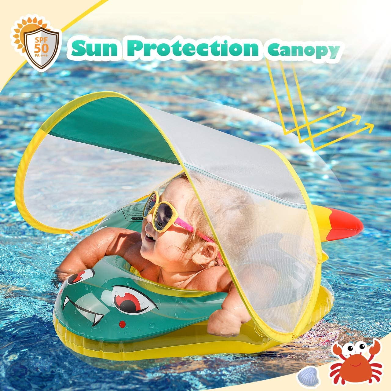 Baby Swimming Float Baby Pool Inflatable Newest Float Ring with Sun Protection Canopy and Tail no flip Over for Age of 3 30 Months S Walmart