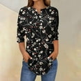 thumbnail image 2 of Olyvenn Floral Print 3/4 Length Sleeve Womens Tops 2025 Summer Henley Buttons V Neck Shirts Trendy Flowy Tunic Blouse Tees Multicolor XXL, 2 of 5