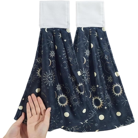 Kitchen Hanging Towels Set of 2 Absorbent Hand Tie Towels Tea Bar Dishcloths with Loop Soft Thick Cleaning Hand Cloths Sun