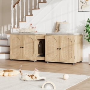 Cat Litter Box Enclosure,Wooden Cat Washroom Furniture,55.1" Double Litter Box Furniture for 2 Cats,Hidden Cat Litter Cabinet,Pet House,Fit Most of Litter Box