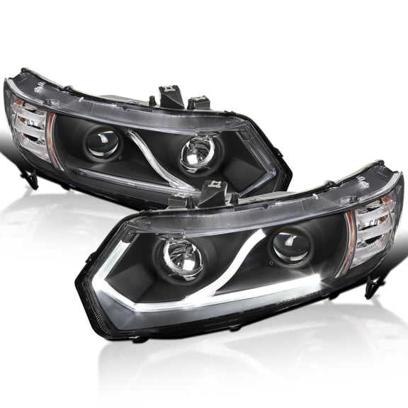Spec-D Tuning LED Tube Projector Headlights Black Compatible with 2006-2011 Honda Civic 2-Door Coupe Left Right Pair Headlamps Assembly