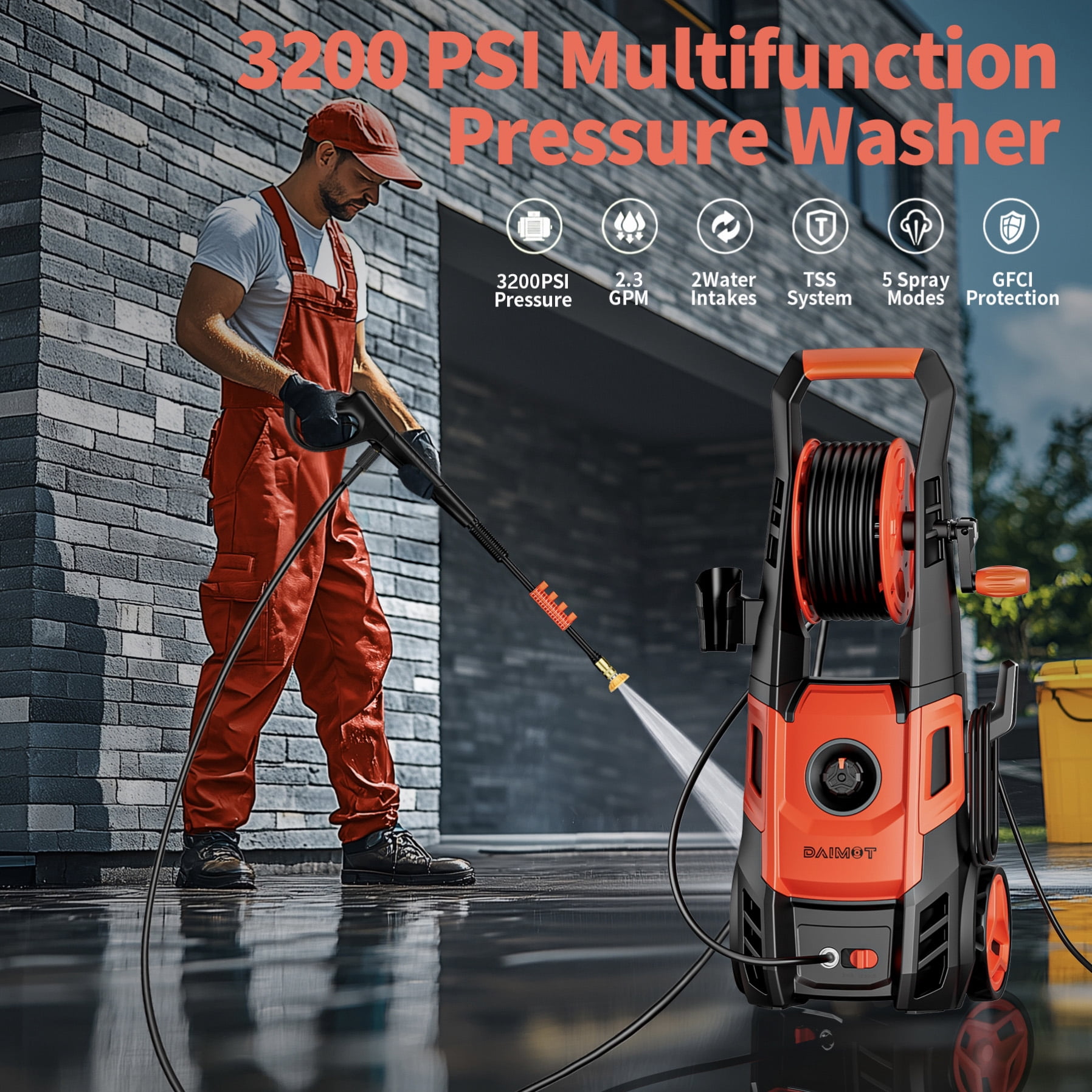 Electric Pressure Washer 3200 PSI, Max 2.3 GPM with Foam Cannon & 4 Nozzle Tips, Electric Power Washer for Cars, Fences, Driveways, Home, Patios - Powerful Power Washers Electric Powered