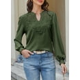 thumbnail image 6 of Corabera Cute Tops for Women V Neck Lace Crochet Blouse Solid Pullover Long Sleeve Shirts Green S, 6 of 8