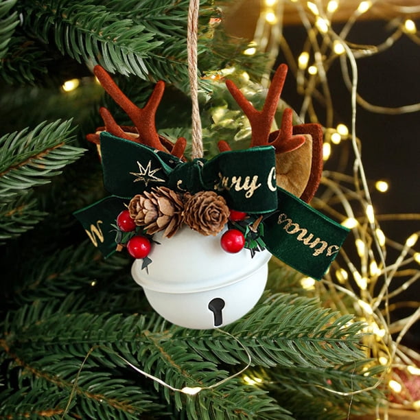 Colgante Navideño con Forma de Campanas, Astas, Lazo y Piñas | Decoración Metálica Multicolor | 1 Unidad | 11 X 11 X 11 Cm