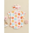 thumbnail image 4 of Suealasg Newborn Baby Girls Romper Short Sleeve Crew Neck Floral Print Bodysuit 3M 6M 12M 18M Infant Summer One Piece Clothes +Headband, 4 of 7