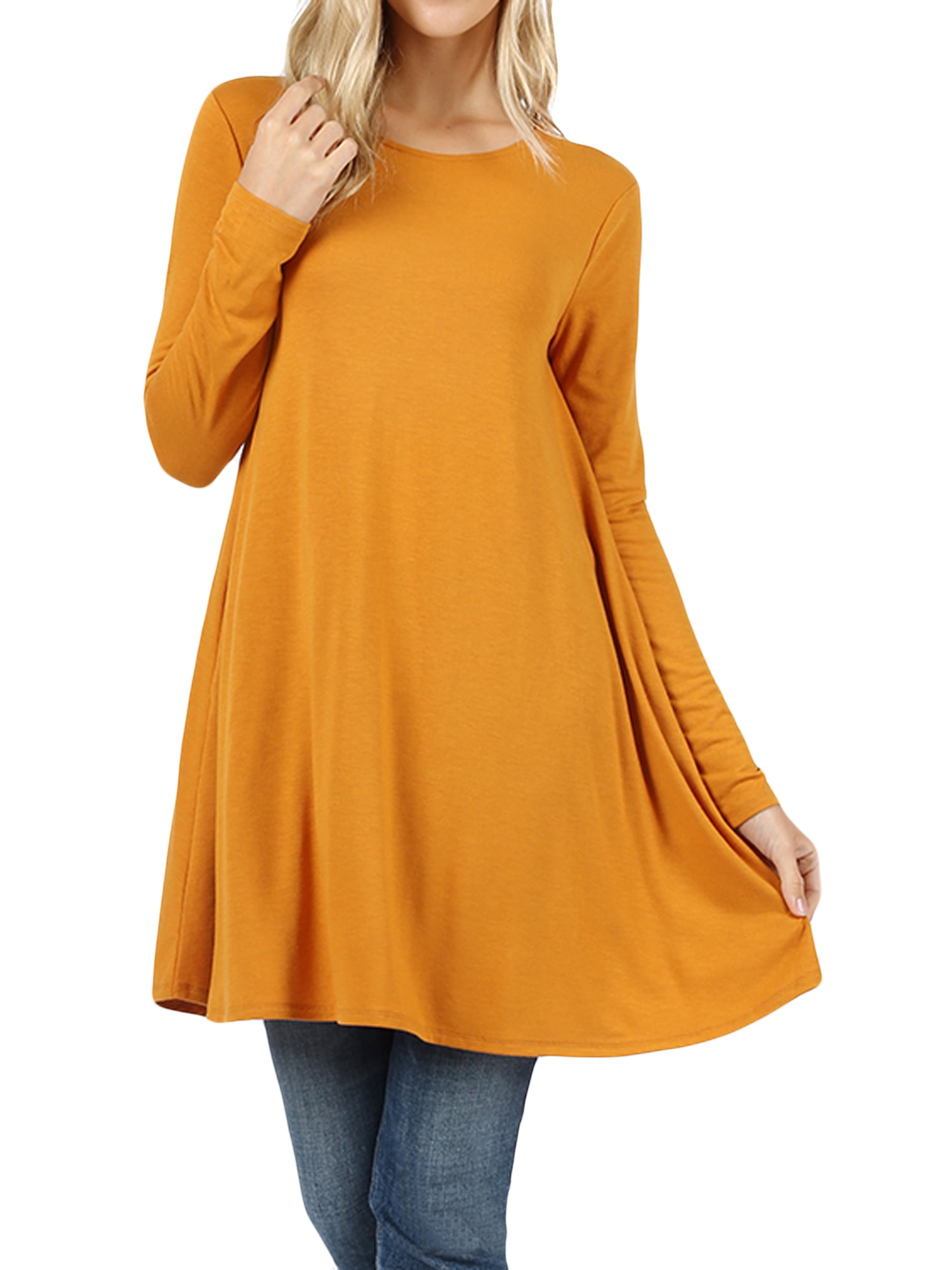 TheLovely - Women Round Neck Long or 3/4 Sleeve Flattering Comfy Swing ...
