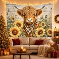 thumbnail image 3 of Highland Cow Portrait with Sunflowers Against Weathered Wood, Cozy Farmhouse for Animal Lovers, Framed Wall Art, Housewarming Gift, Tapestry Wall Hanging for Bedroom and Living Room, 3 of 6