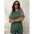 thumbnail image 5 of FUTATA Women Casual Short Sleeve Stripe Tee Summer Casual Tunic Tops Blouse Round Neck Leopard Color Block T-Shirt Plus Green, 5 of 7