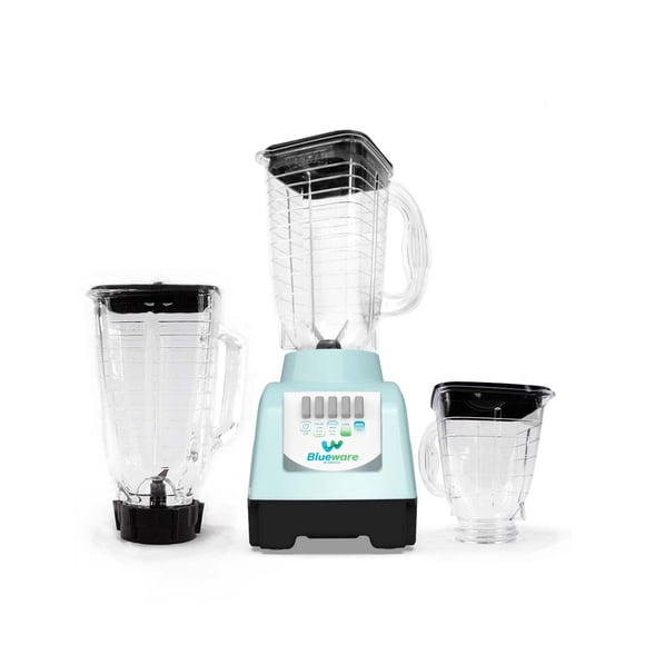 Licuadora Blueware 400W 3 Vasos 1.2L Vidrio + 1.2L y 750ml Plástico 2 Velocidades con Pulso Menta