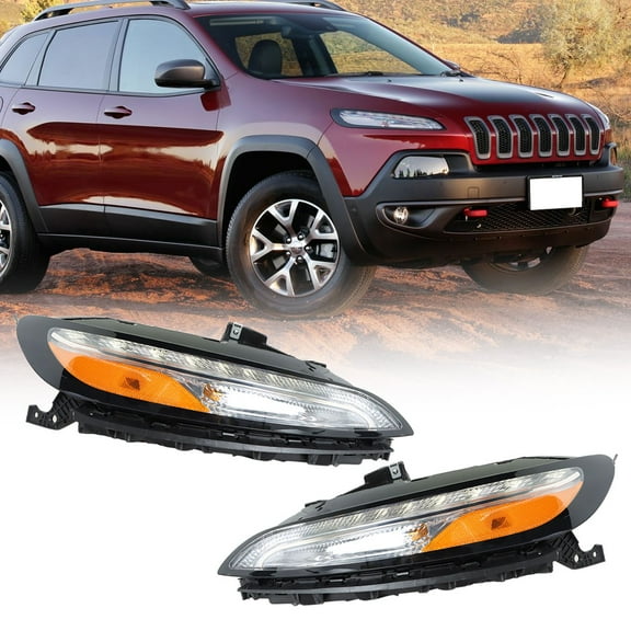 Replacement for 2014-2018 Jeep Cherokee Headlights w/DRL Running Lights Passenger & Driver Side Parking Market Signal Lamps Assembly