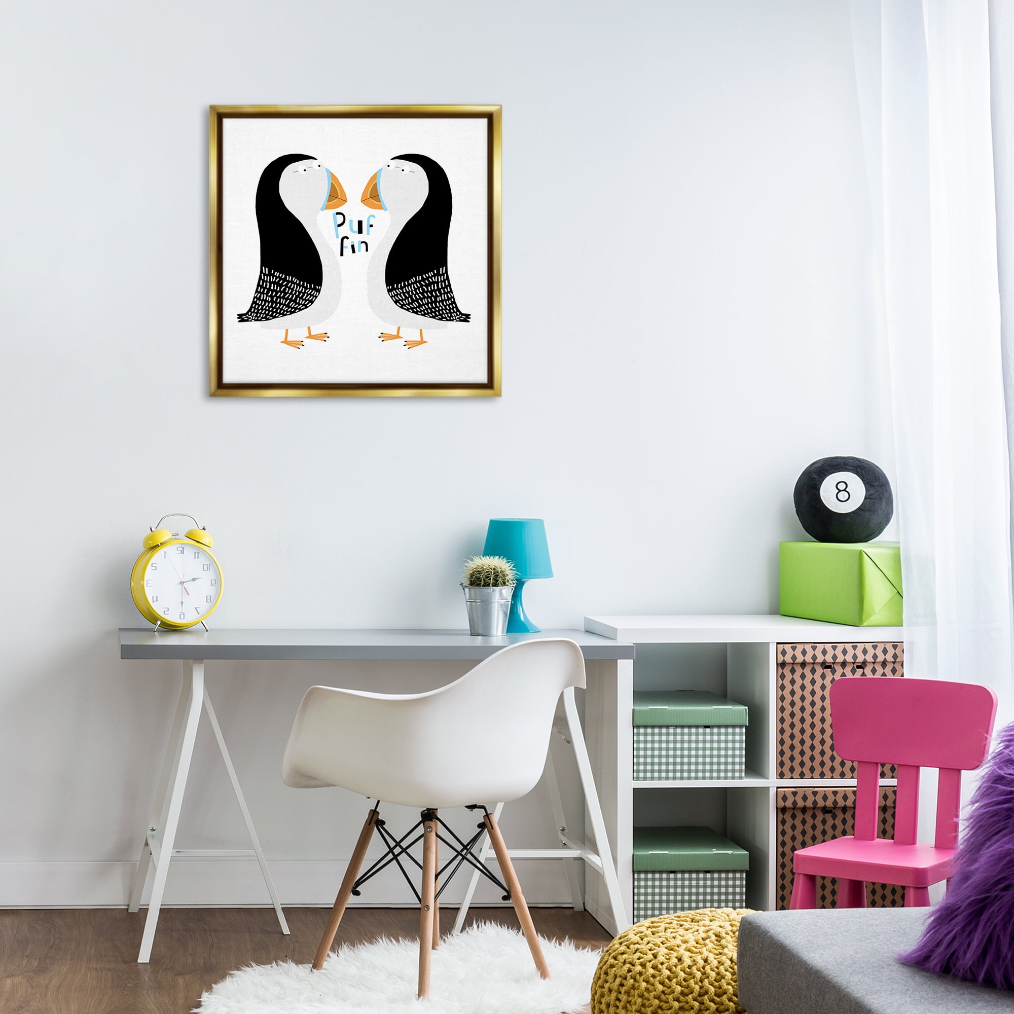 Stupell Industries Puffin Bird Duo Animals Painting Gold Floater Framed Canvas Art Print Wall Art, 25 x 25