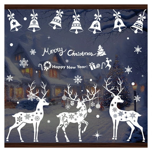 nvzhuang Christmas Window Clings White Snowflake Santa Snowman Reindeer Window Stickers Decorations for Home