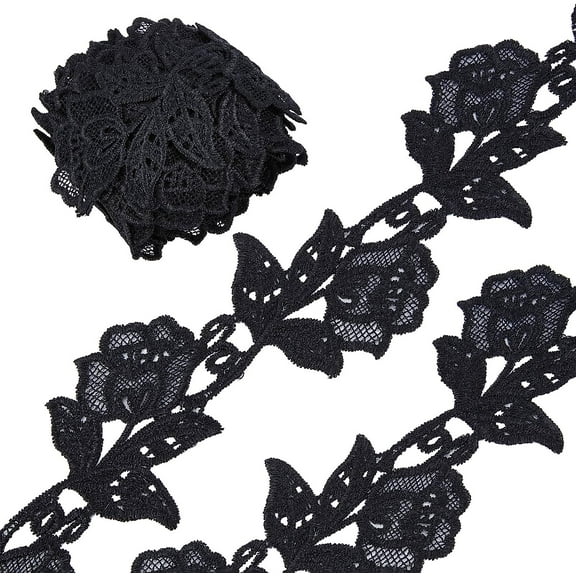 5 Yards Floral Boho Lace Applique Trim 3.2" Wide Black Flower Embroidery Lace Edge Trimmings Embroidered Ribbon for DIY Sewing Crafts Wedding Bridal Dress Embellishment