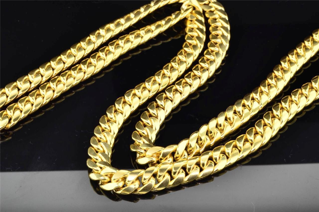 10K Heavy 9.44MM Yellow Gold Miami Cuban Link Franco Chain Necklace 36 Inch